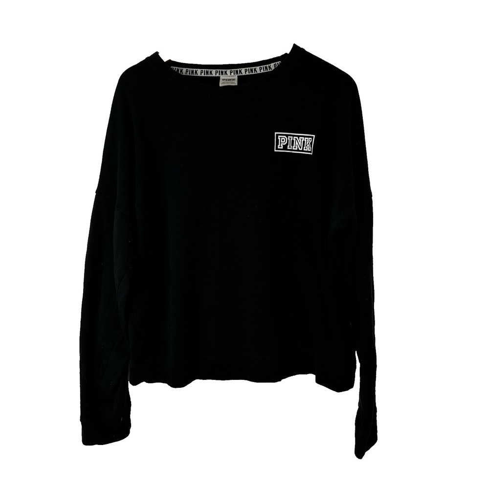 Victoria's Secret Pink Line Black Lightweight Sweatshirt White Logo Womens Large